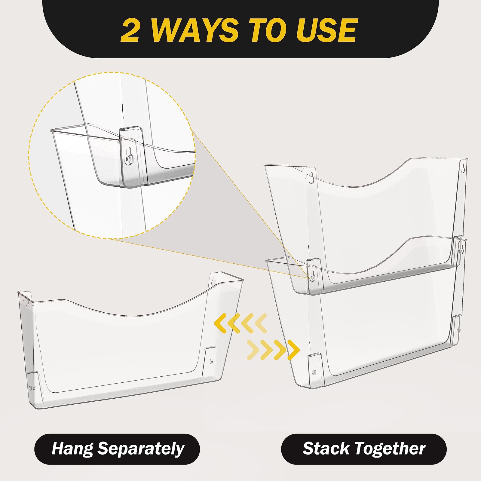 Clear Single Pocket File Holder 3 Pack Hanging Wall Mount Mail Organizer