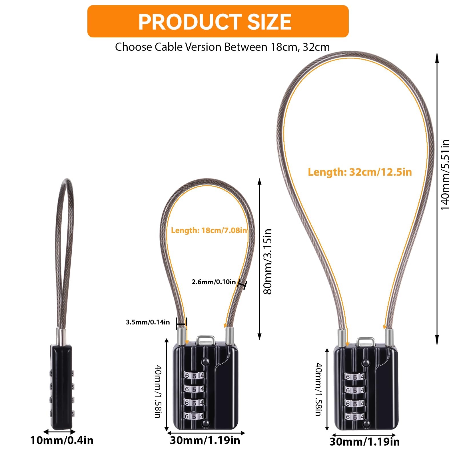 Sepox Compact Design Resettable Combination Padlock 4 Digit 30Mm 1-3/16 Width
