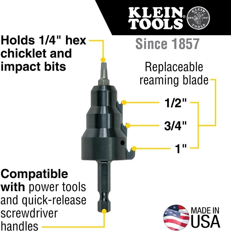 Power Conduit Reamer with Improved Bit Retention, 1/2-, 3/4- and 1-Inch,