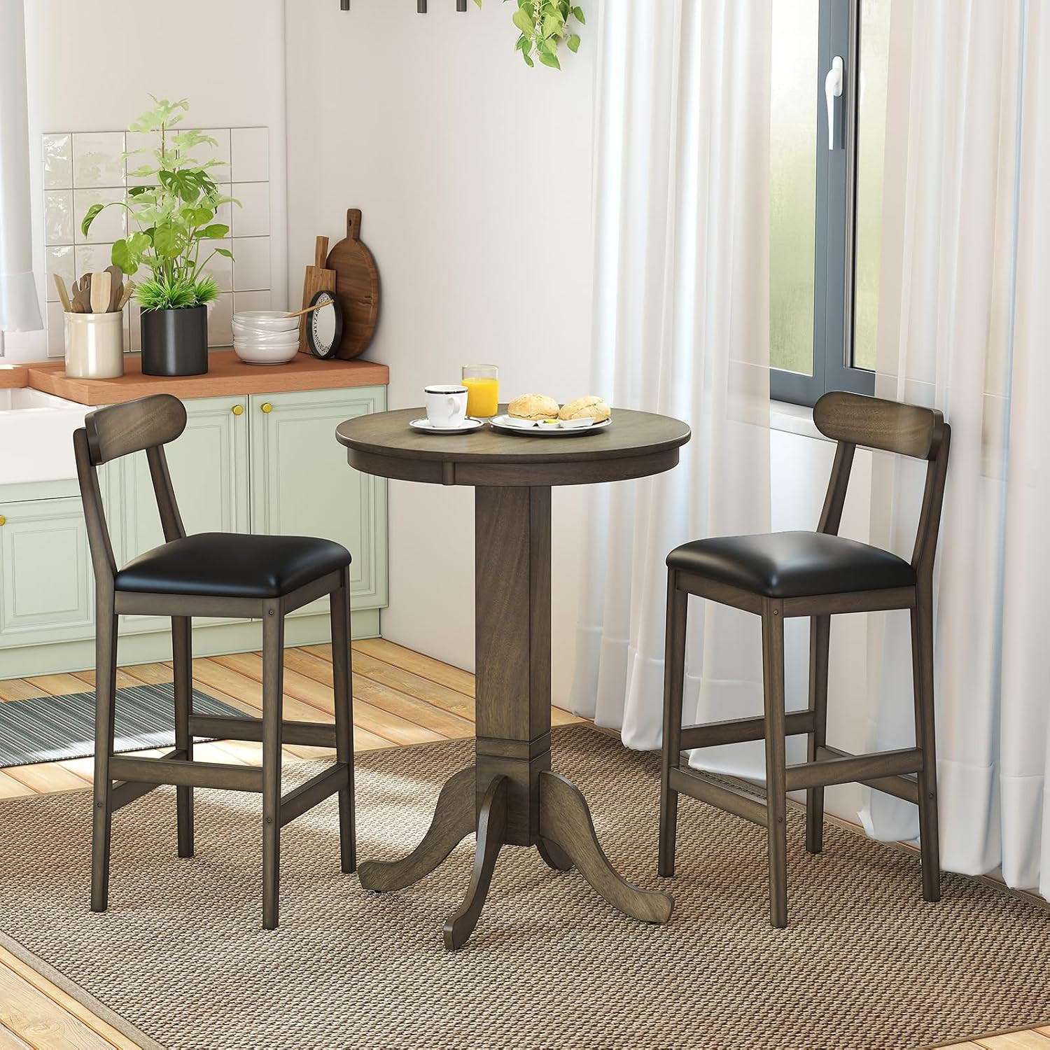 30” round Bar Table, Dining Table with Rubber Wood Frame, Elegant Base, 180 LBS