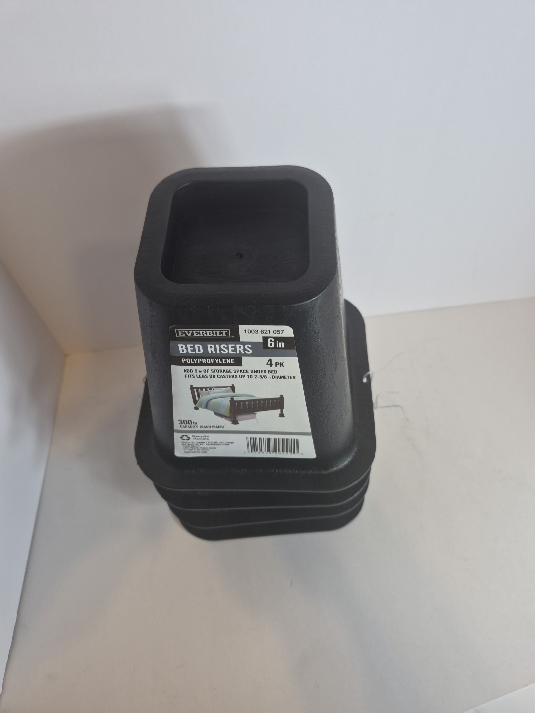 6” 4pk Everbilt Bed Risers Durable Heavy Duty Black 300 lb Capacity