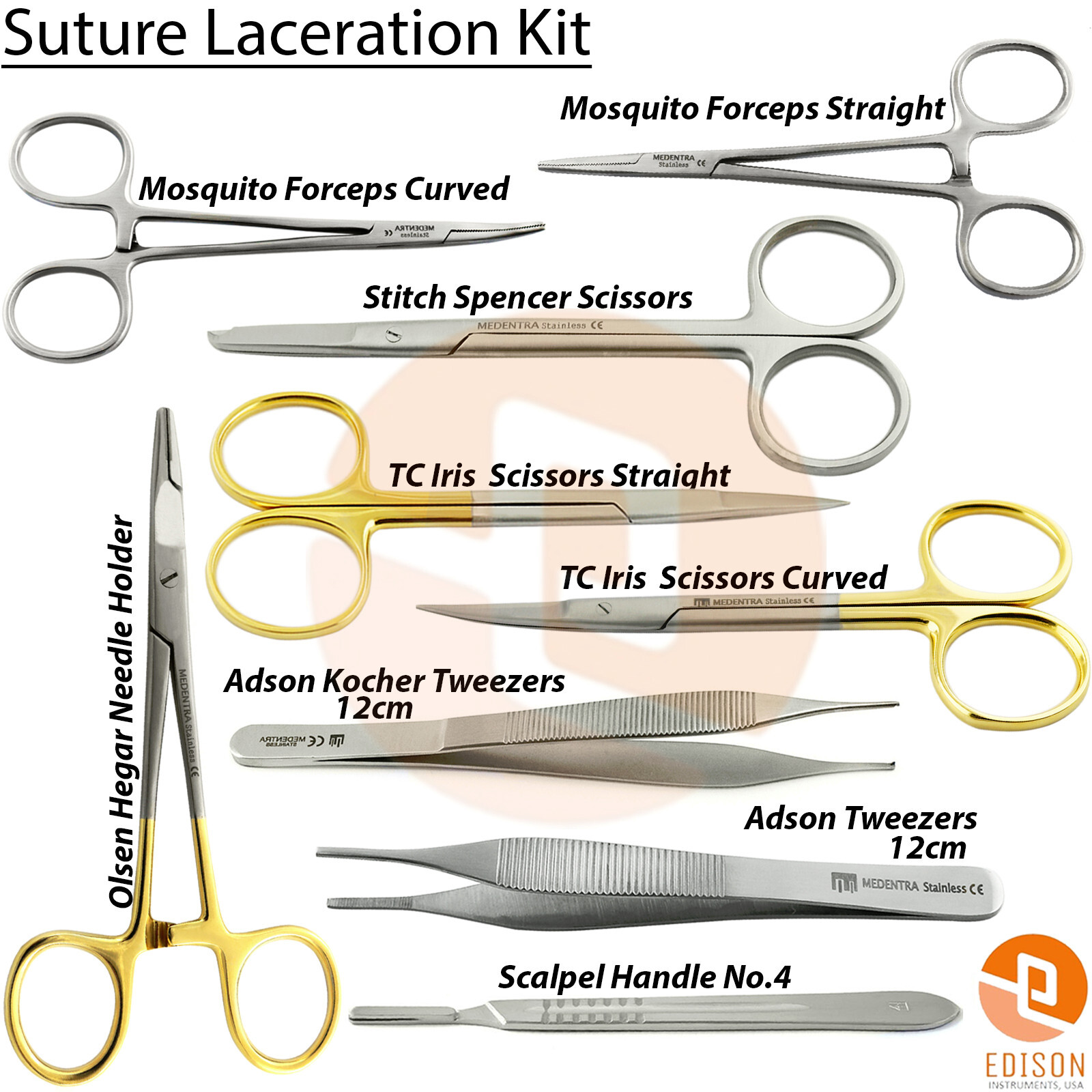 Set of 9 Suture Laceration Instruments Olsen Hegar Needle Holder Suture Forceps
