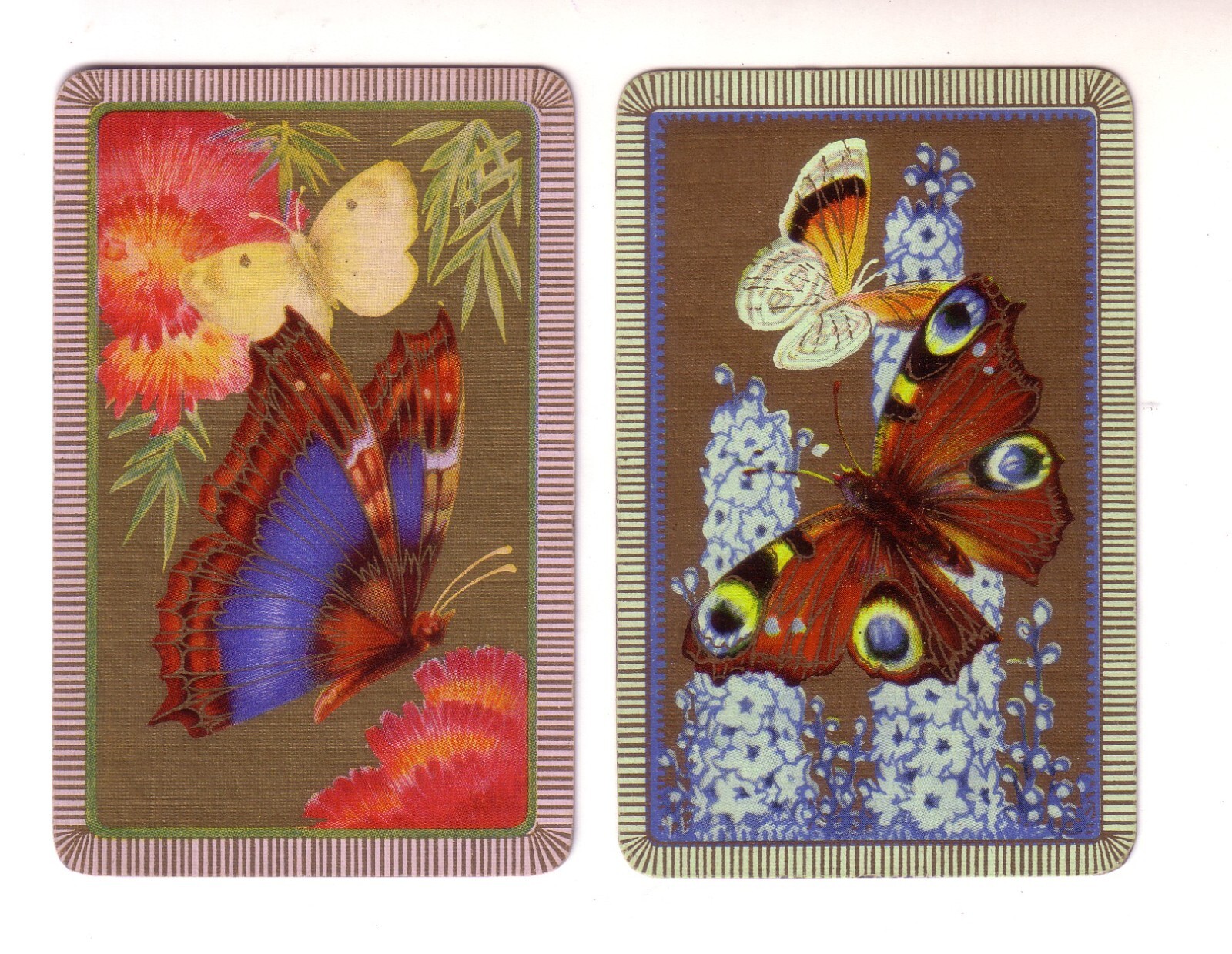 Pair Single Vintage English Colourful Butterflies - Linen Swap Playing Cards