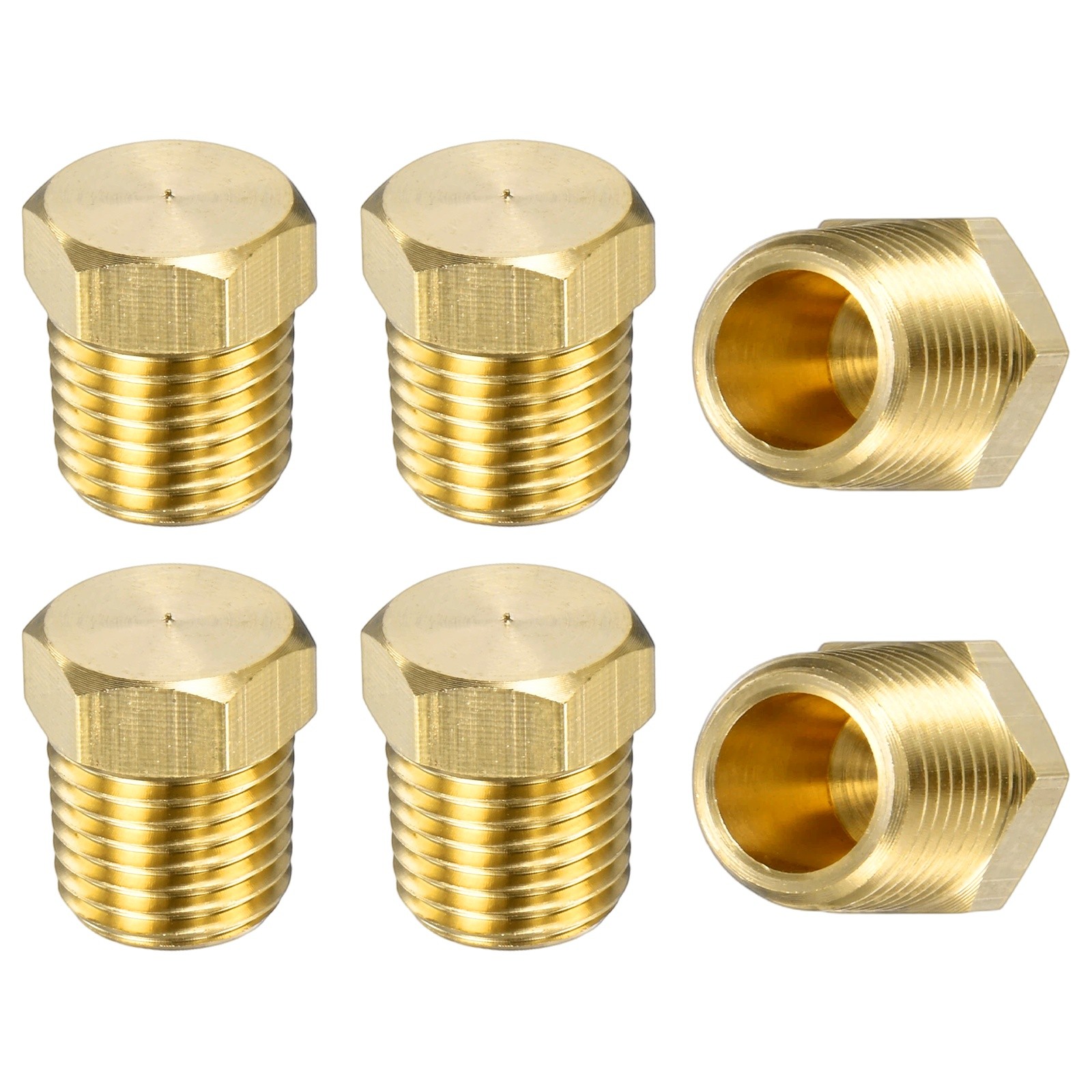 6-Pack Brass Pipe Fitting, 1/4 " NPT Female Thread Hex End Cap