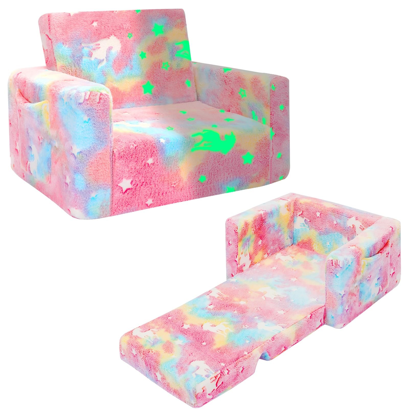 Kids Couch, Toddler Chair, Fold Out Kids Sofa Chair, Convertible Sofa to Loun...