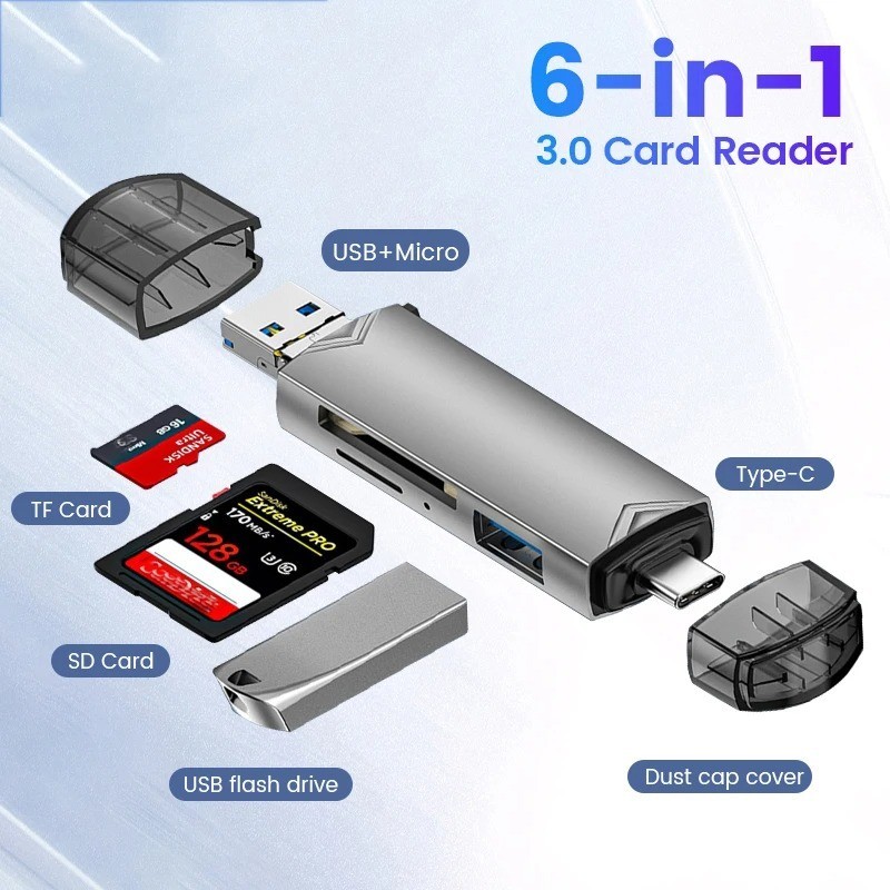 6 in 1 USB 3.0 Card Reader OTG Adapter Type-C Micro USB SD TF High Speed