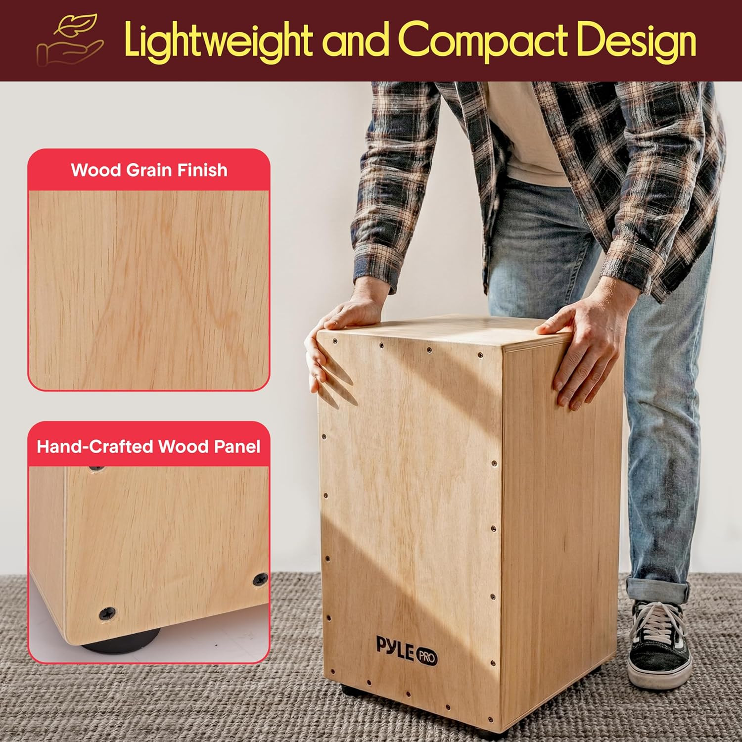 Jam - Wooden Cajon - Handcrafted Stringed Lightweight Percussion Box with Intern