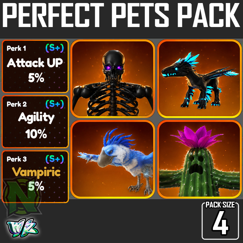 Roblox World Zero WZ - 4 PETS - ATT/AGI/VAMP - Death/Raptor/Cactus/Phoenix