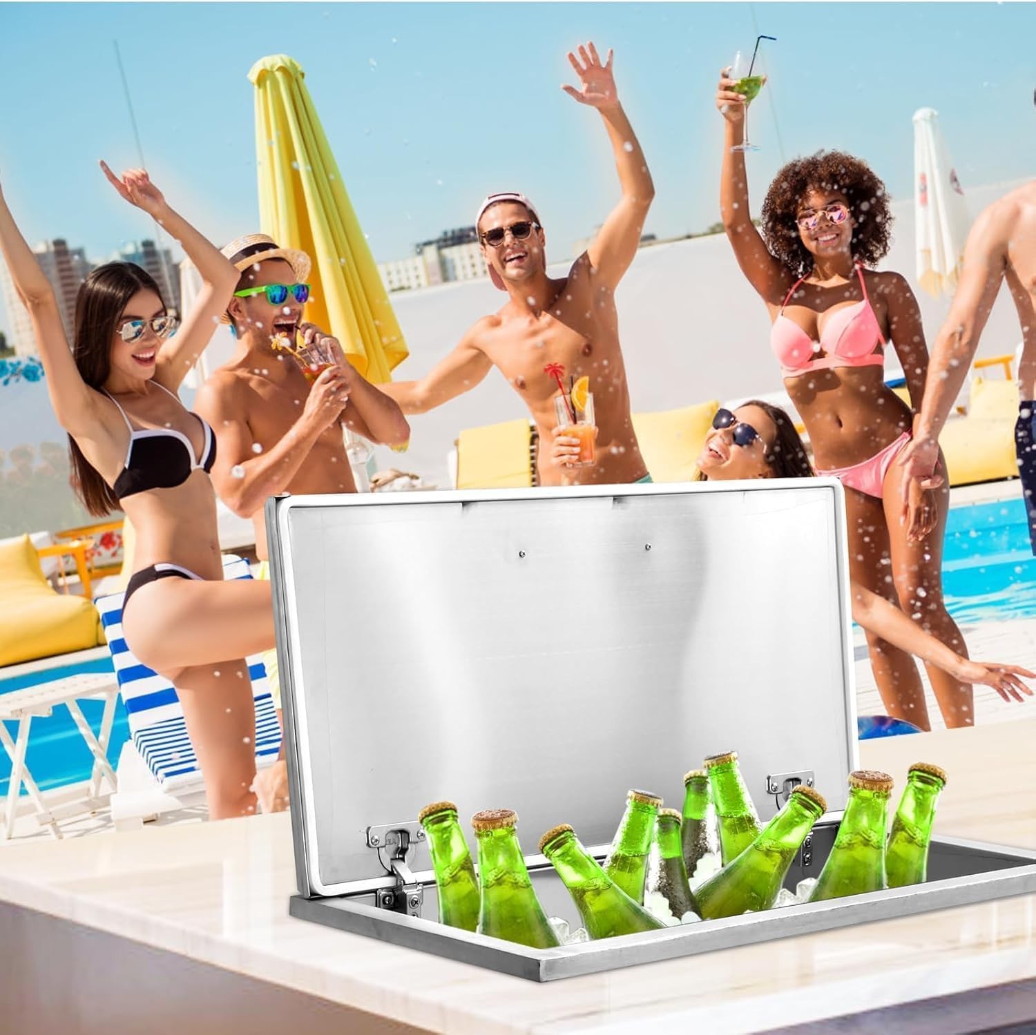 28'' x 18''x 17'' Drop in Ice Chest Ice Cooler Stainless Steel Ice Bin w/Cover