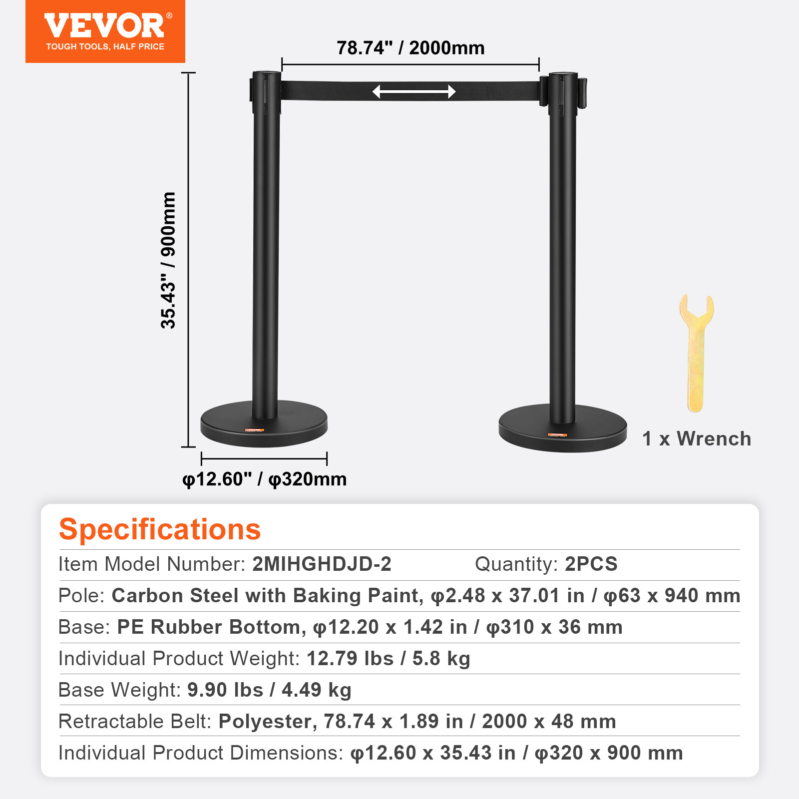 VEVOR Crowd Control Stanchions 2/4/6-Pack Queue with 6.5/11/5FT Belt