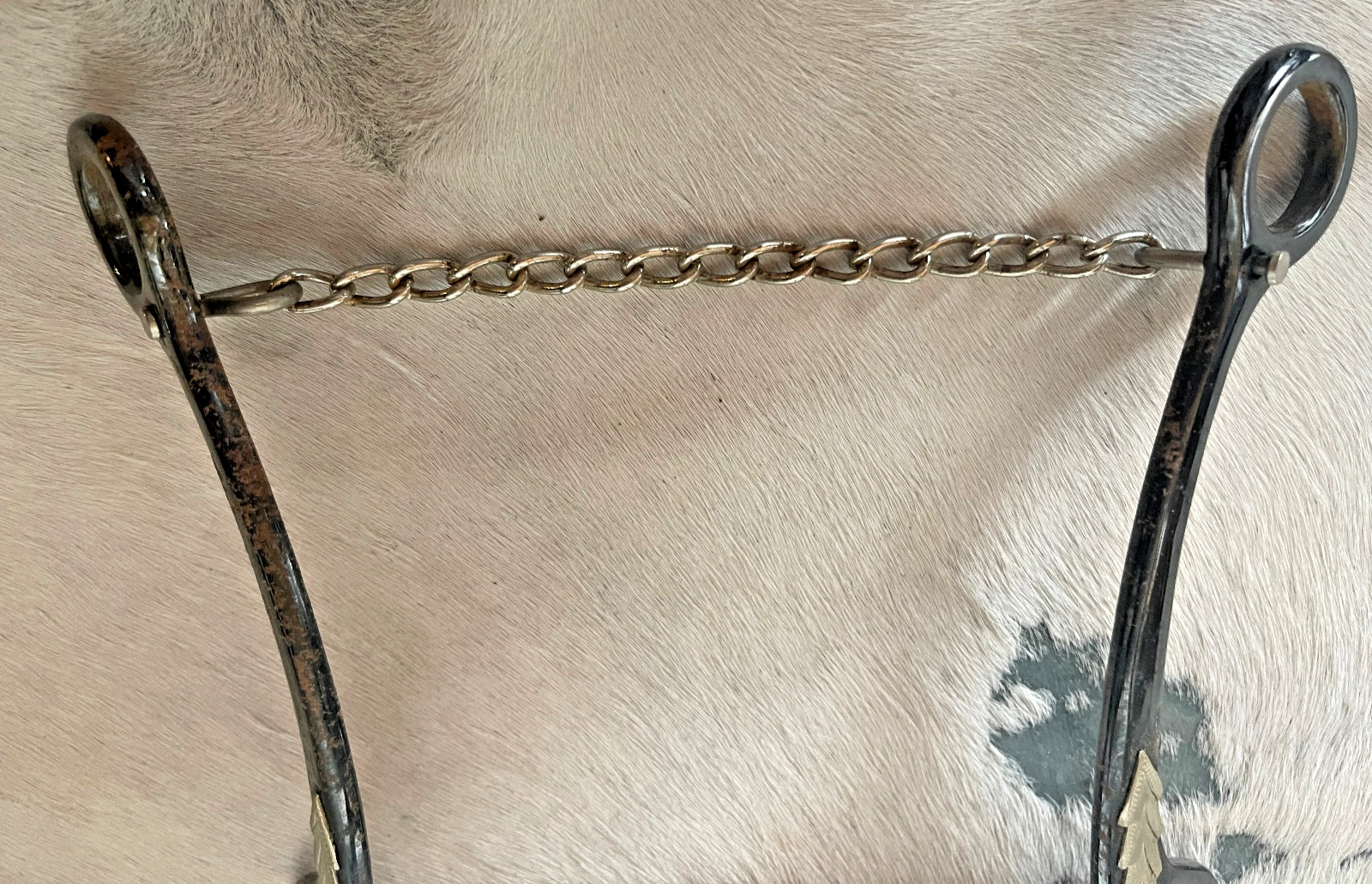 Long Shank Snaffle Bit Five and a half in Mouth Copper Roller chain Black Silver