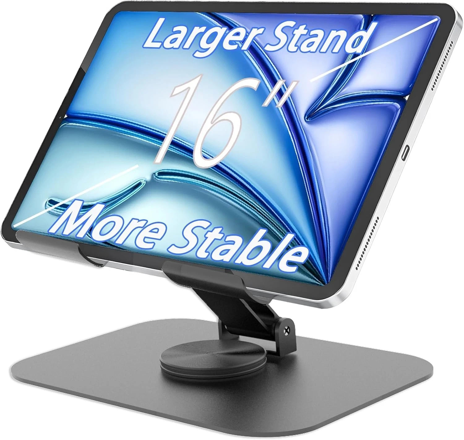 Larger Metal Tablet Stand, Adjustable 360° Rotation Holder Grey