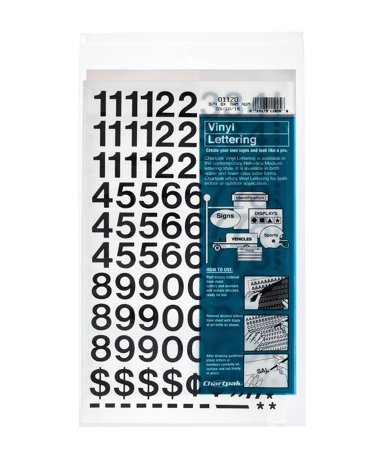 Self-Adhesive Vinyl Numbers, 3/4 Inch High, Black, 72 per Pack 01120