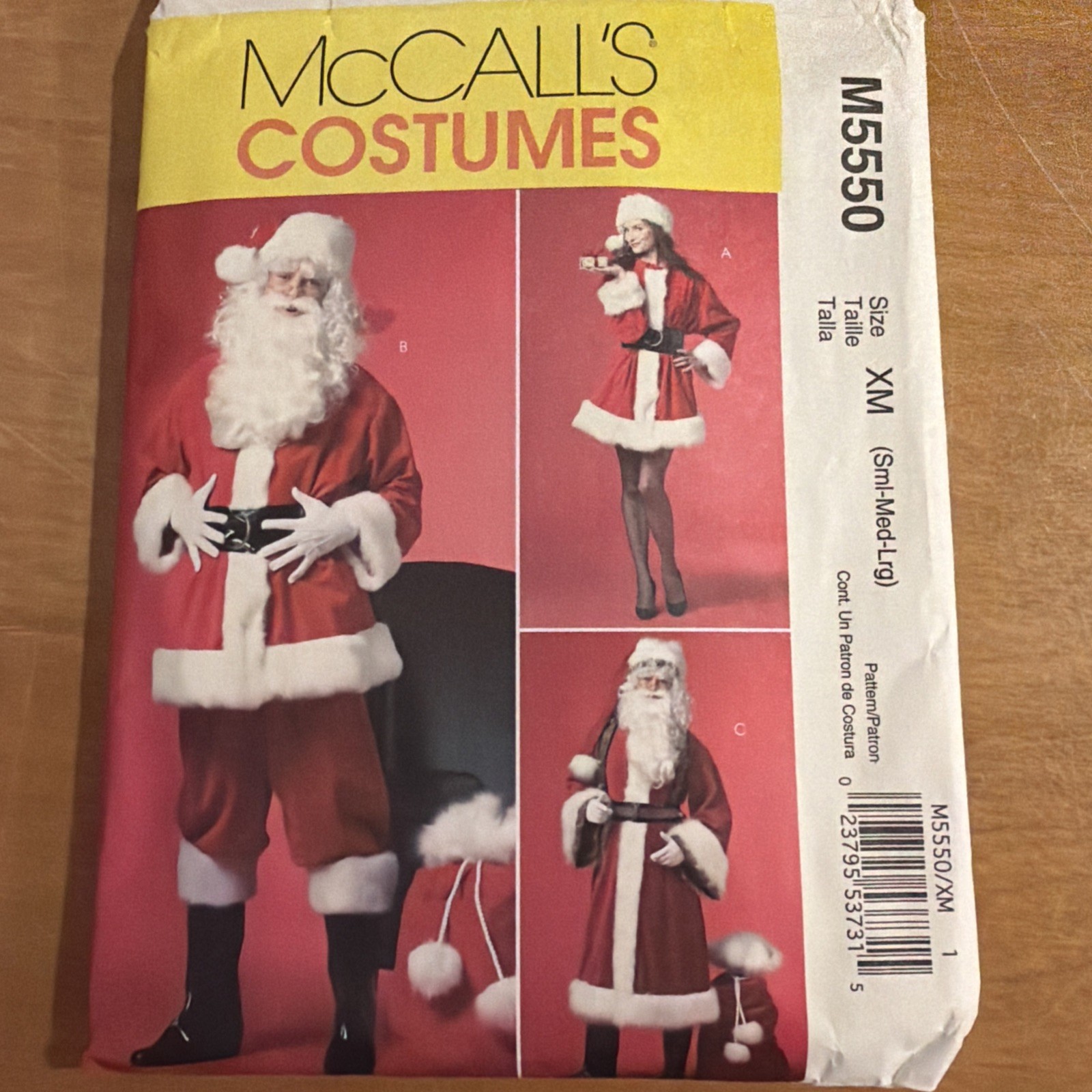 McCalls 5550 XM Misses' & Men's Santa Costumes & Bag Sz S, M, L NEW UNCUT