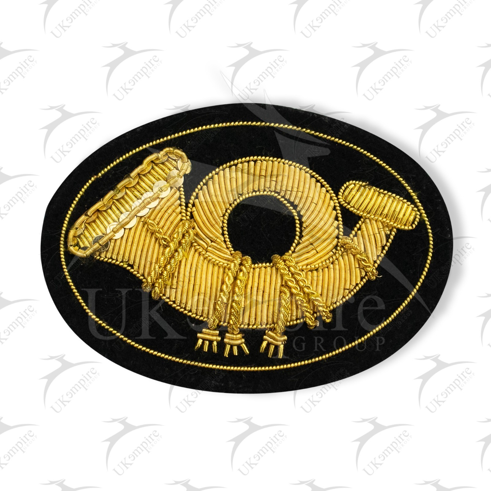 Civil War Officer Hat Insignia Badge Infantry Large (Bugle) Gold Hand Embroidery