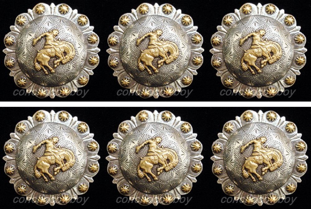 Set of 6 WESTERN HORSE TACK 1-1/2" BRONC RIDER BERRY SADDLE CONCHOS SCREW BACK