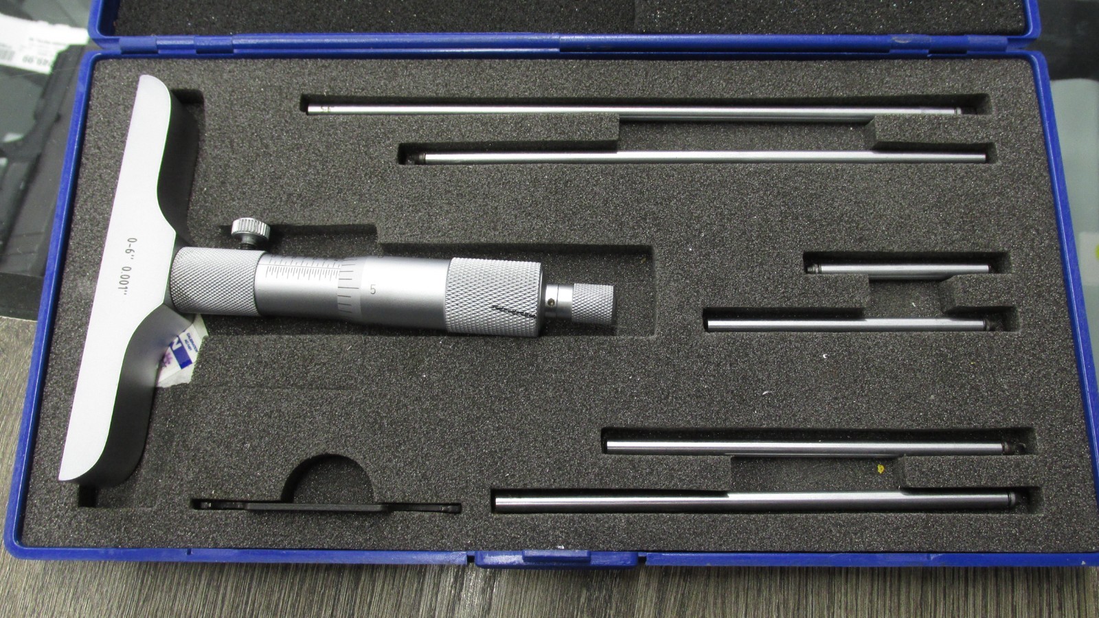 0-6" Depth Micrometers with 4" Base , With 6 Rods in Fitted Box