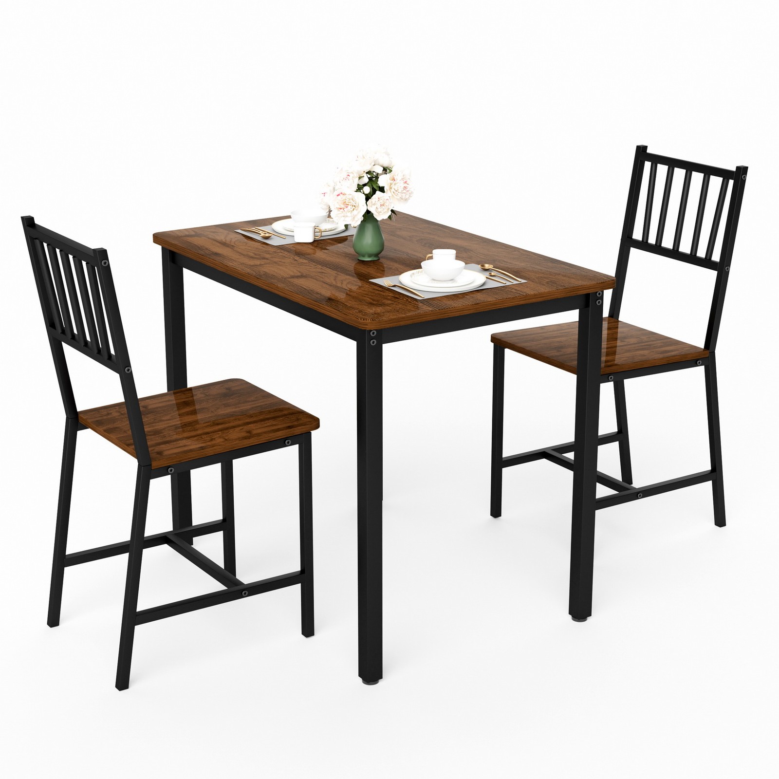 Compact Kitchen Breakfast Bar Dining Table & 2 Highback Chairs Set of 3 Small