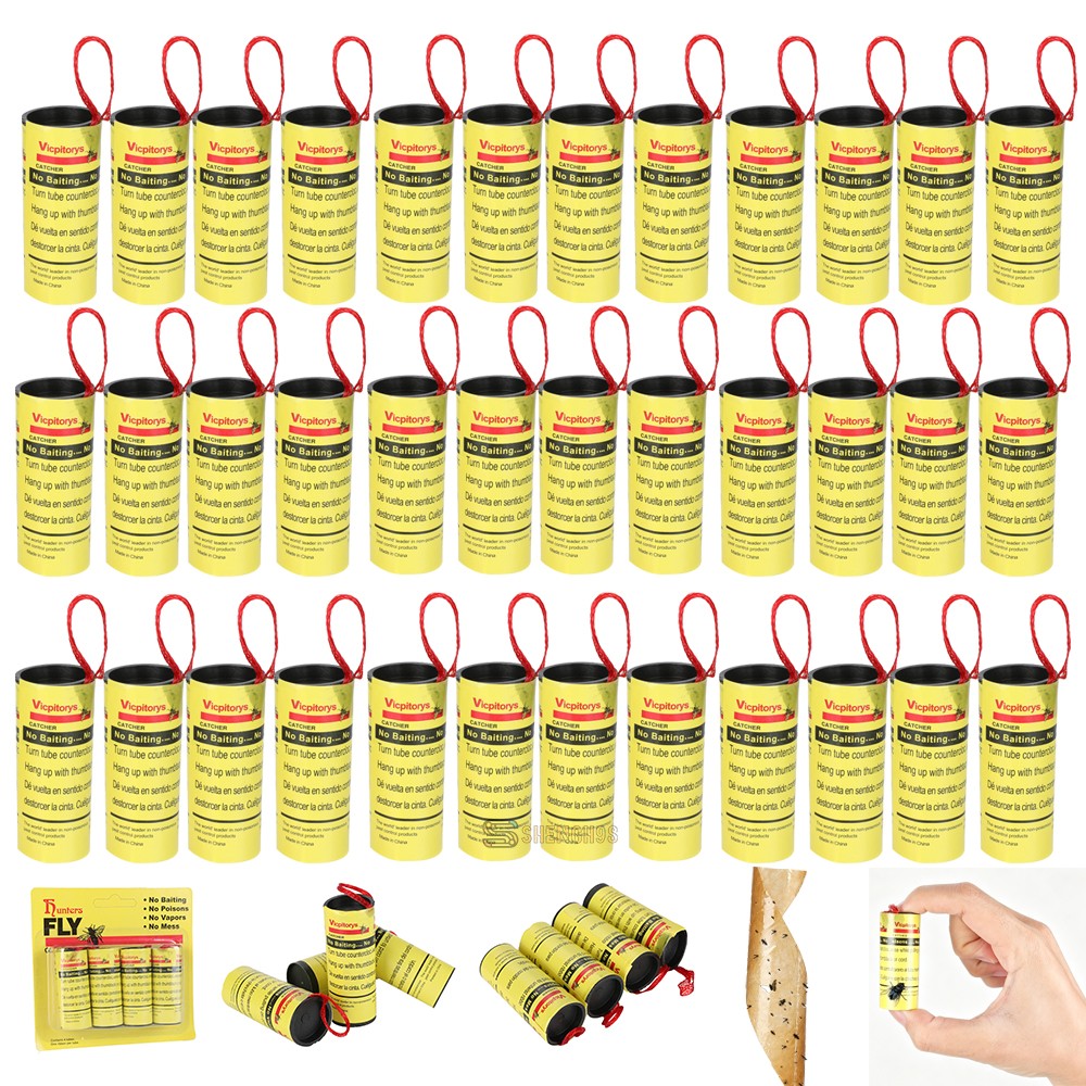 Fly Strips Trap Indoor Sticky Hanging, 16/64Rolls Fly Paper Traps Outdoor, Flies