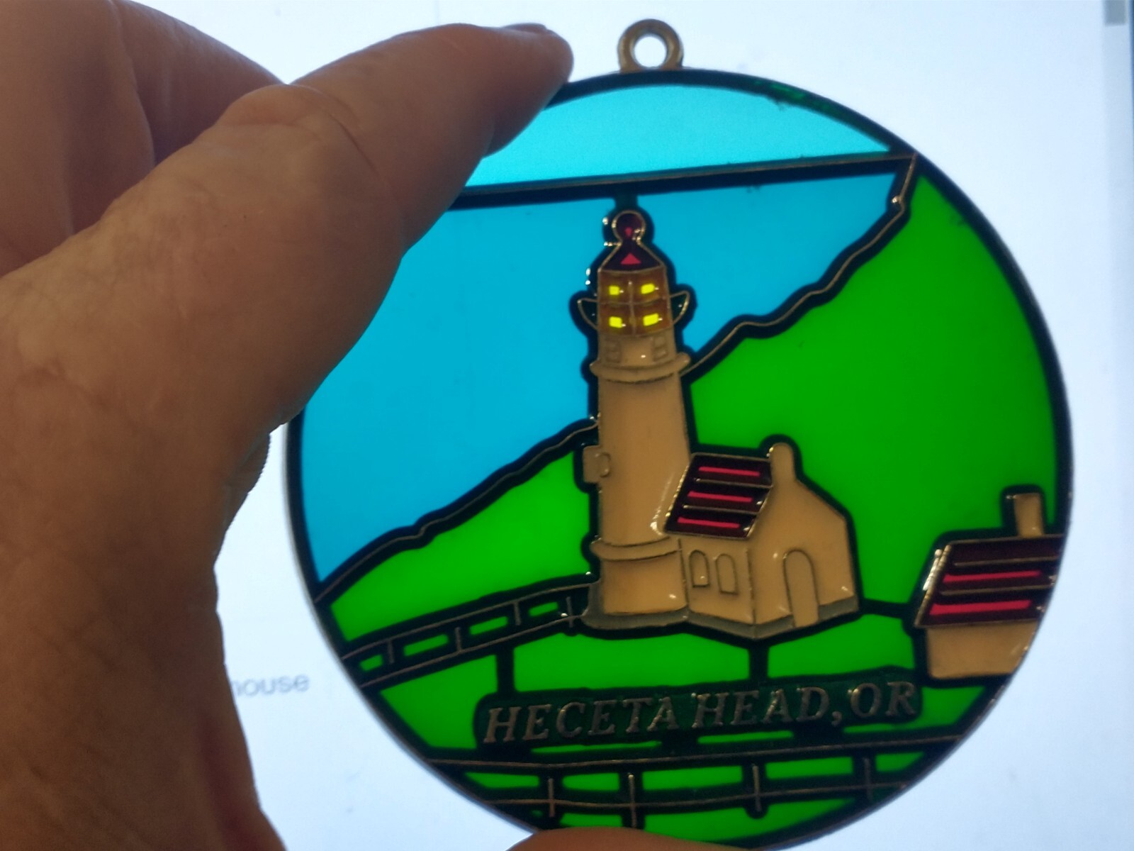 Beautiful Heceta Head OR Light House Glass Suncatcher Colorful 4 Inches