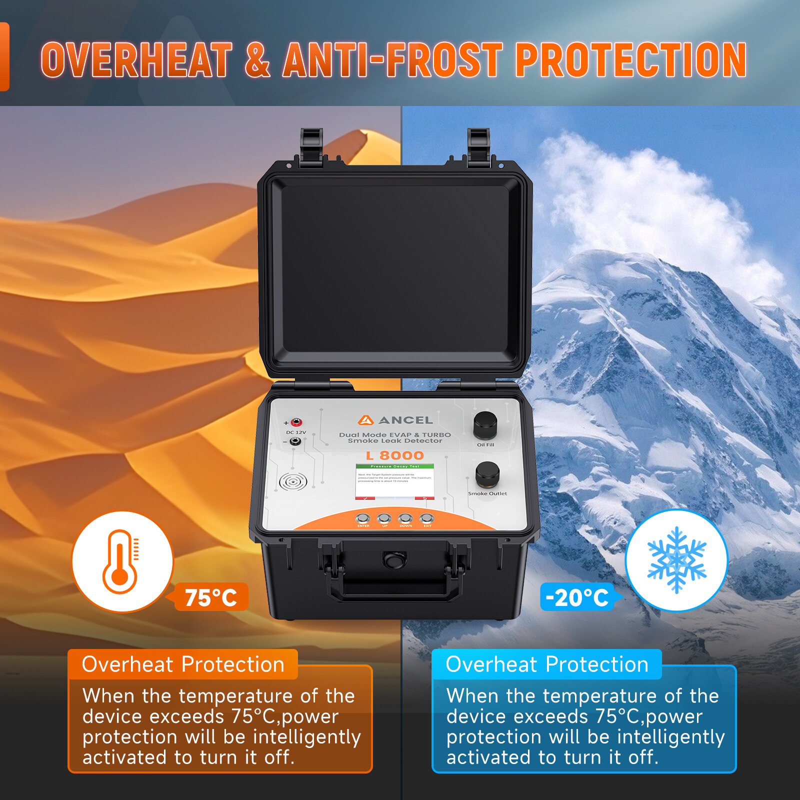 Dual Mode EVAP Smoke Tester Machine Turbo System Adjustable Pressure LCD Screen
