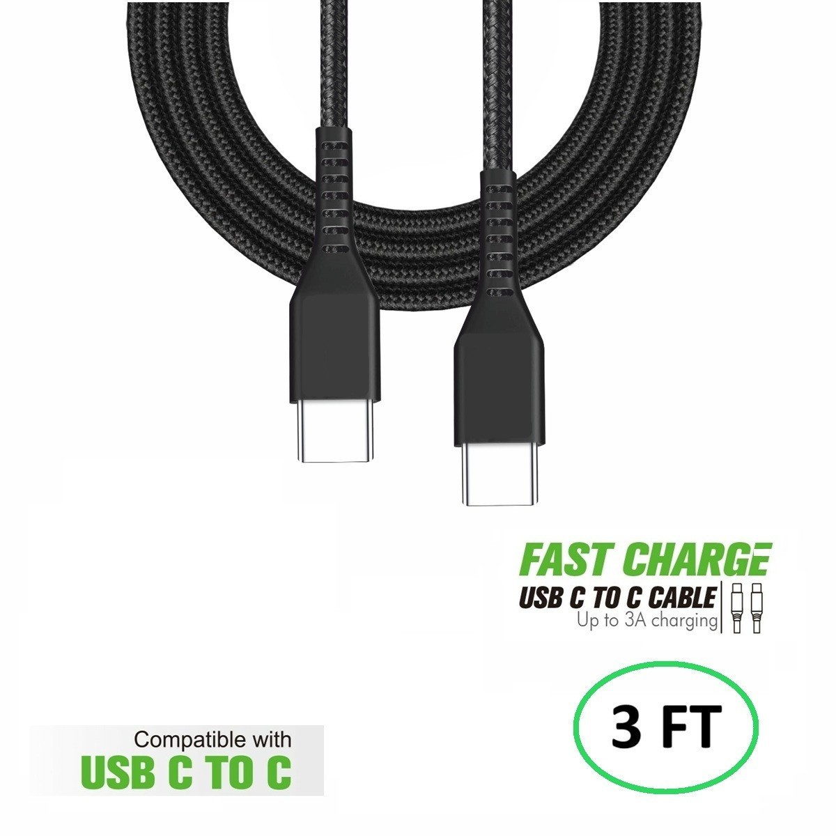 3FT Type C to C Fast Charge Cable For Nokia G100 TA-1430 N150DL