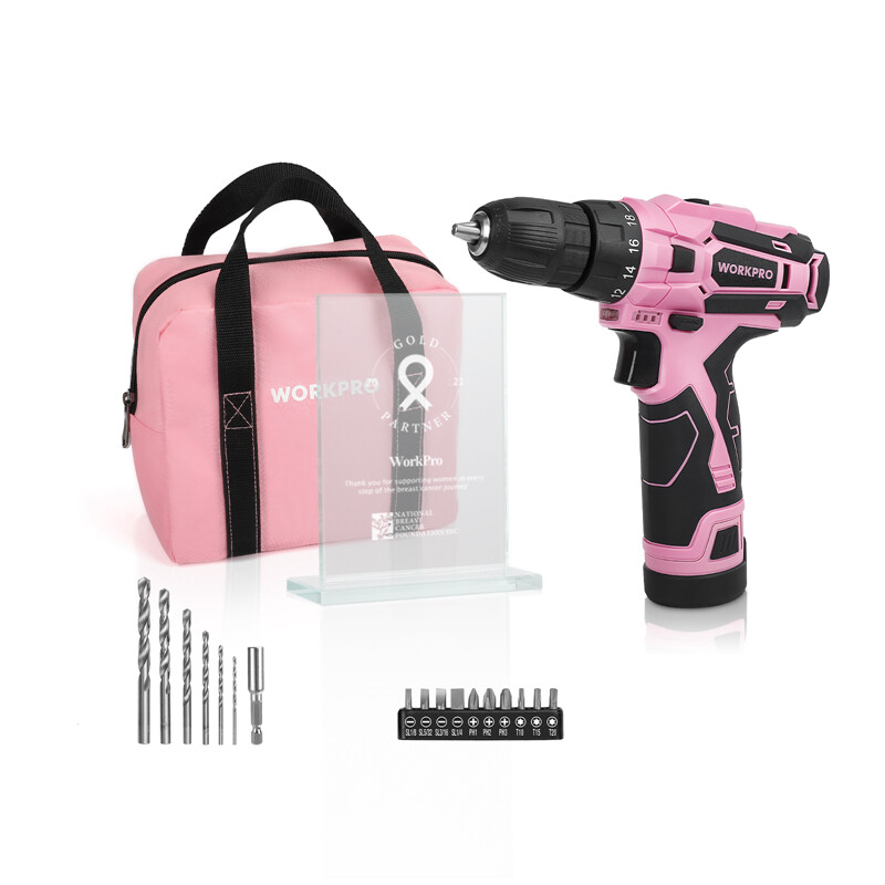 WORKPRO 12V Pink Cordless Drill Driver Set Electric Screwdriver Driver with Bag