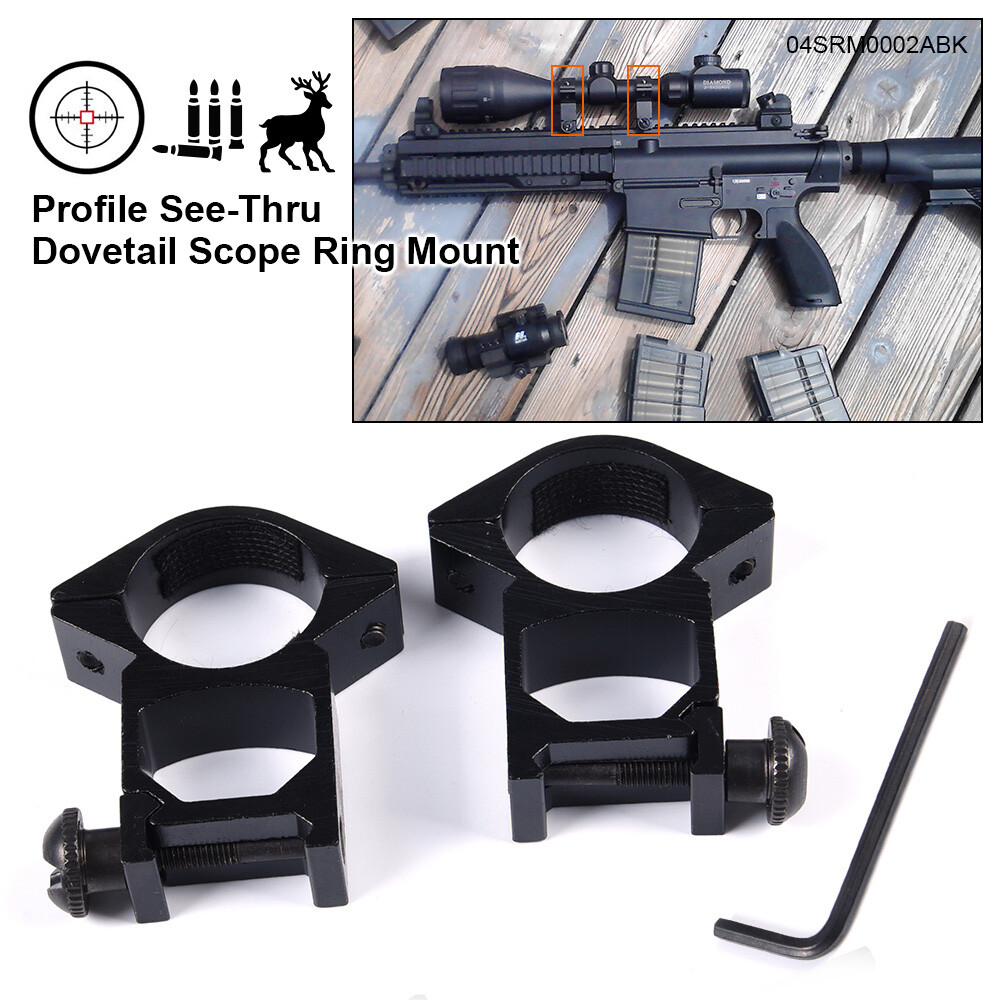 1" Diameter 20mm  High Profile See-Thru Dovetail Scope Ring Mount 2 Pcs Set