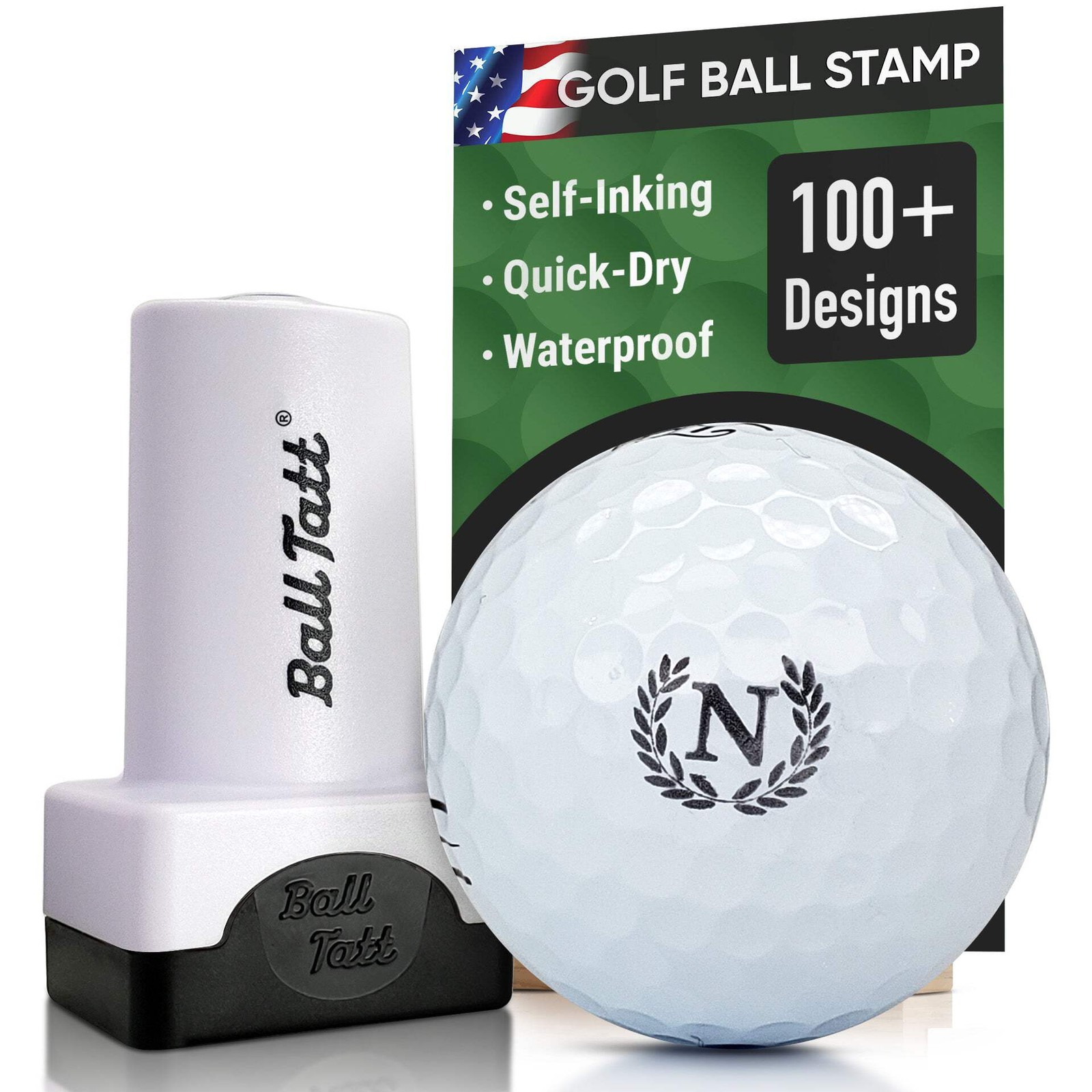 Ball Tatt - N Initial Golf Ball Stamp Marker, Self-Inking Monogram Ball Stamper