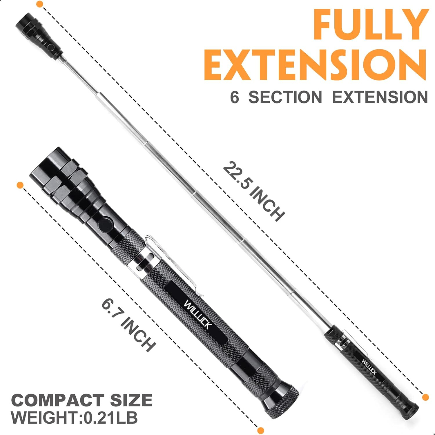 Magnetic Pickup Tool with LED Flashlight Telescoping 22.5 Inch Stocking Stuffers