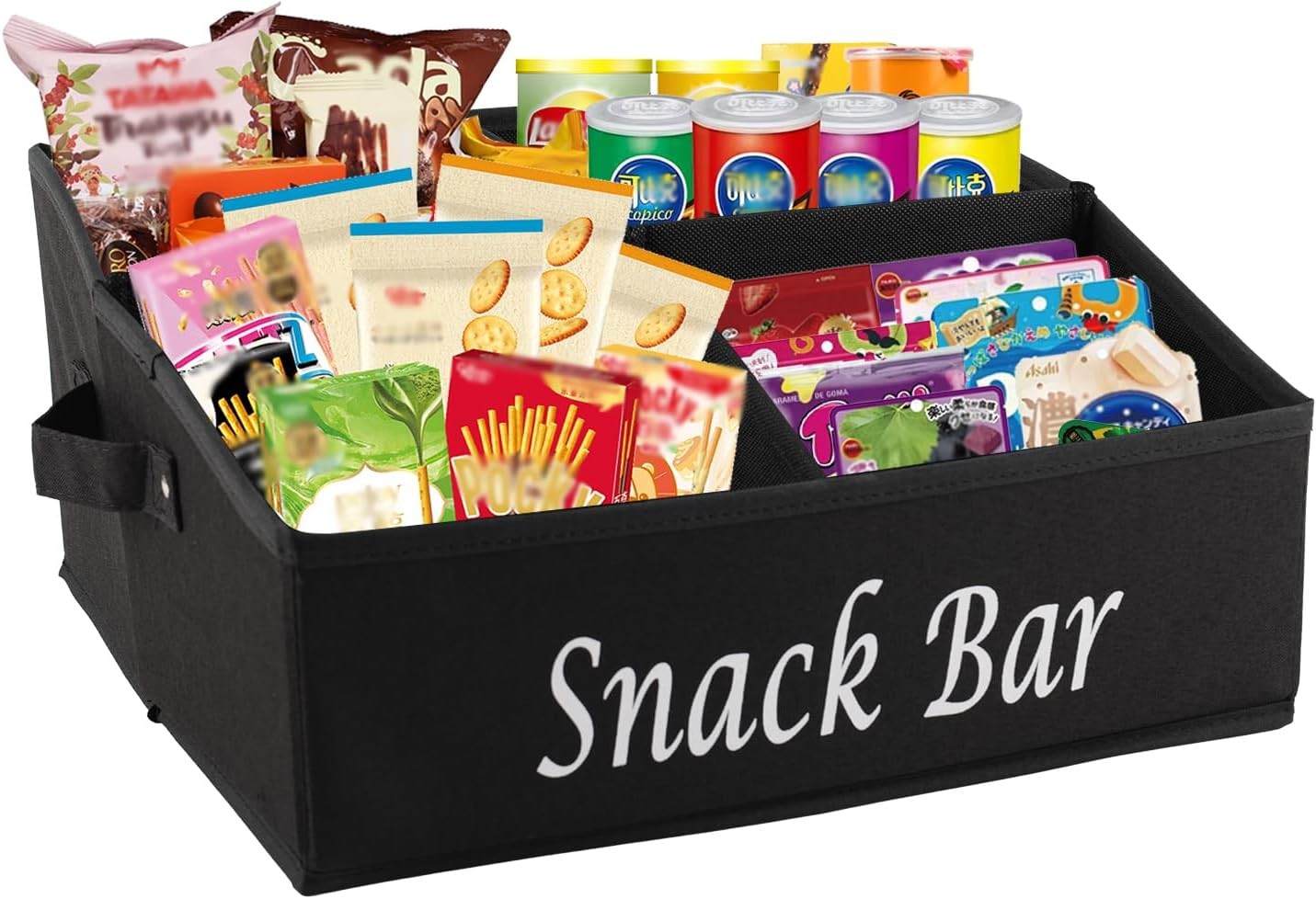 Snack Organizer for Countertop, Fabric Snack Basket with Handles, 4 Compartment