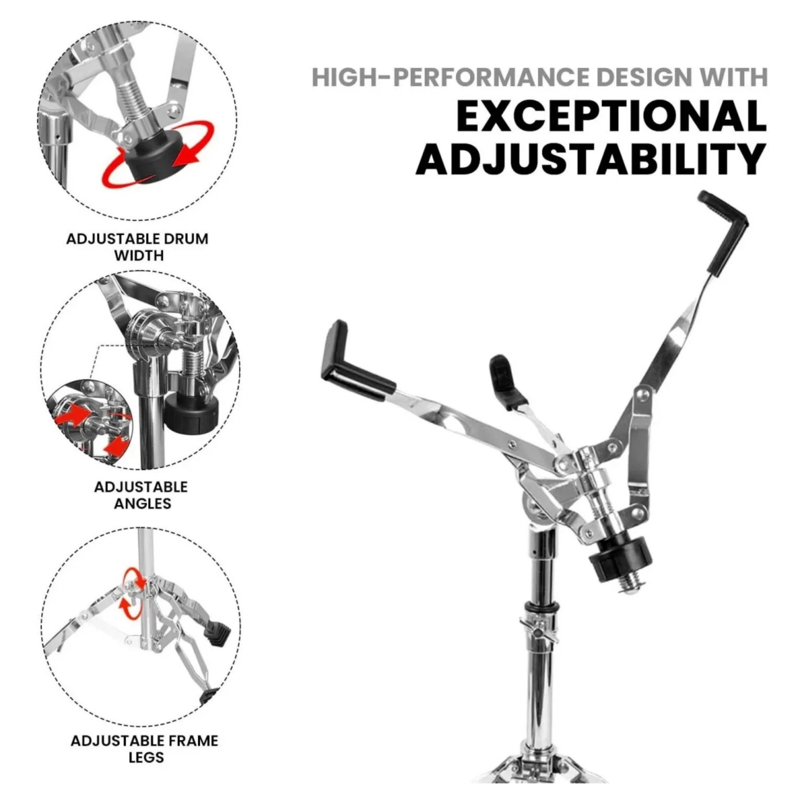 Snare Drum Stand w Sticks Holder Double Braced Tripod Stand Adjustable 22"