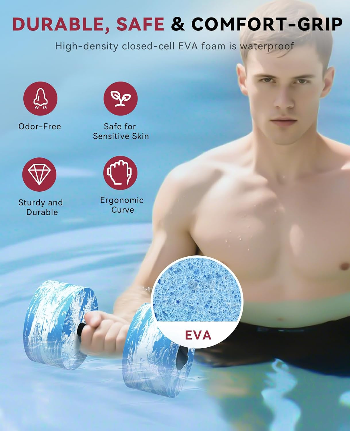 HAPBEAR 3-in-1 Aquatic Exercise Dumbbells, Adjustable Water Weights for Pool Exe