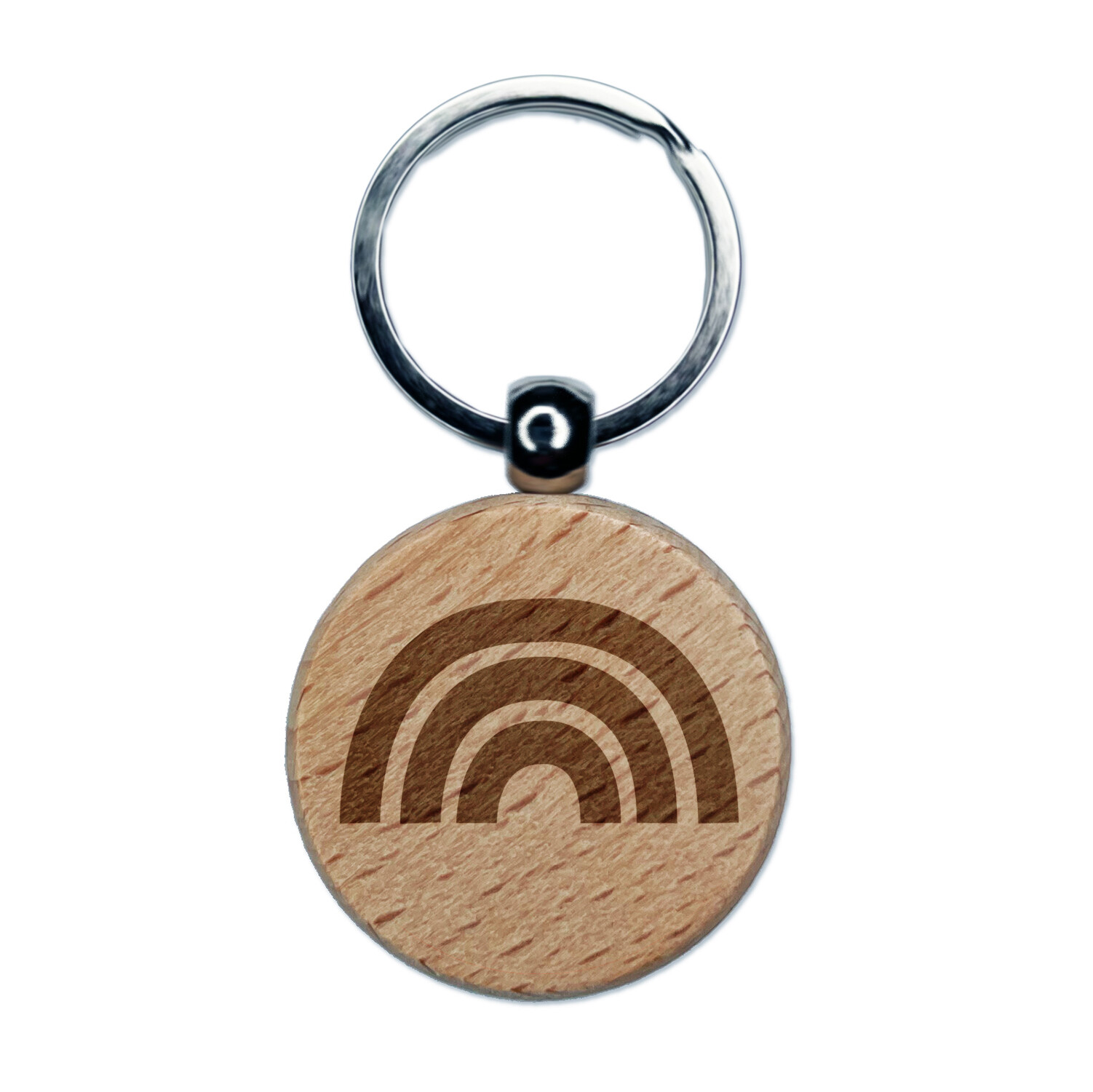 Rainbow Fun Doodle Engraved Wood Round Keychain Tag Charm