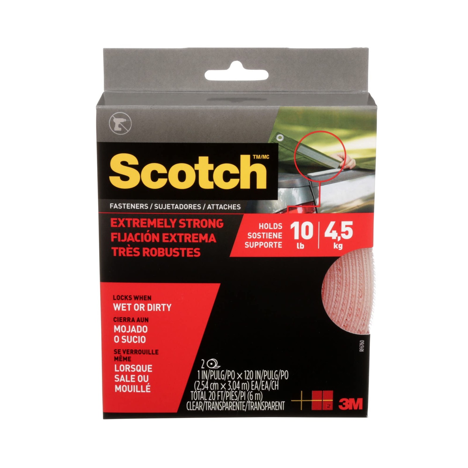 Scotch Extreme Fasteners, 1 x 10, Clear RF6760 2 Roll/Pack
