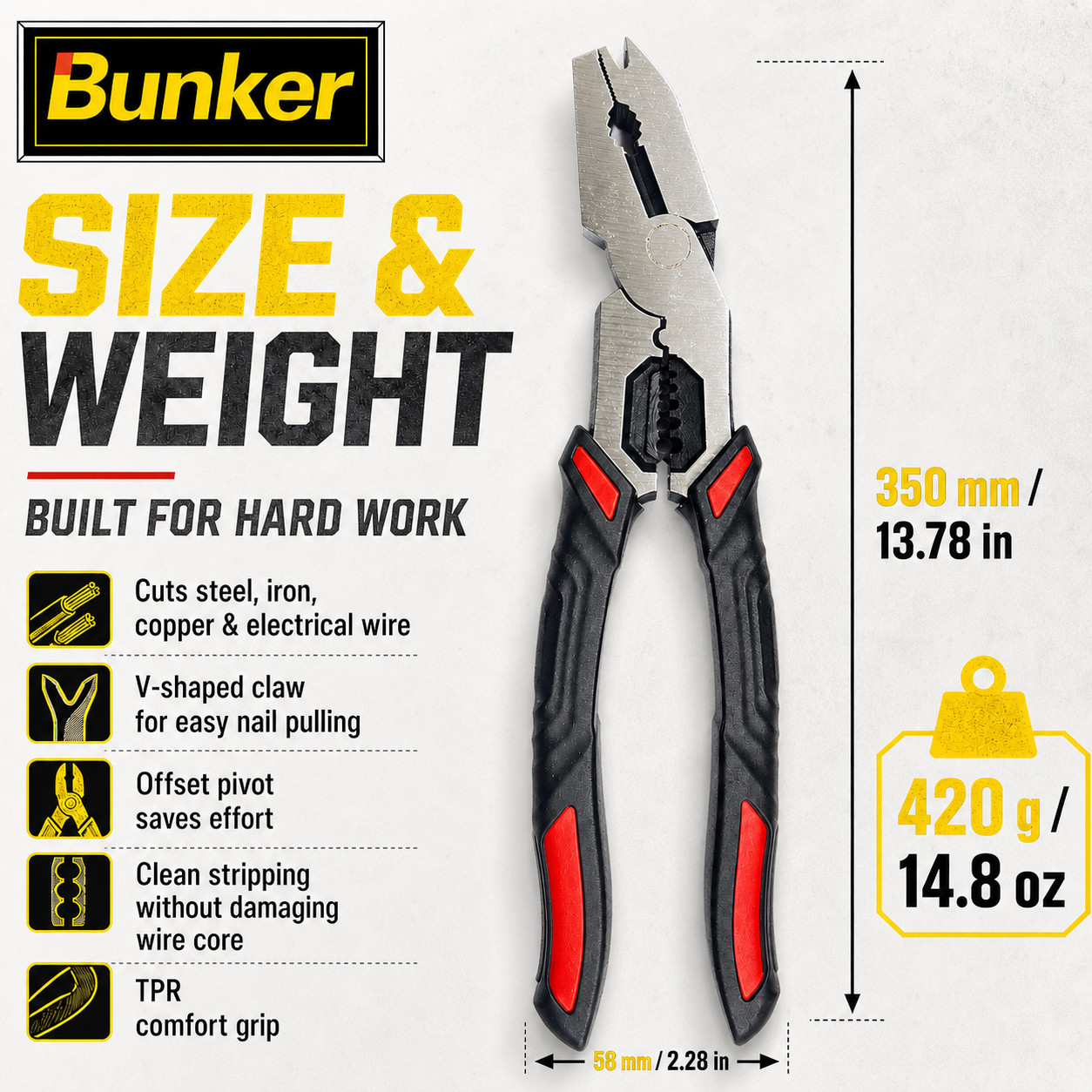 Bunker 6 in 1 Electrician Multi Tool Wire Stripper Crimper V-Shape Nail Puller