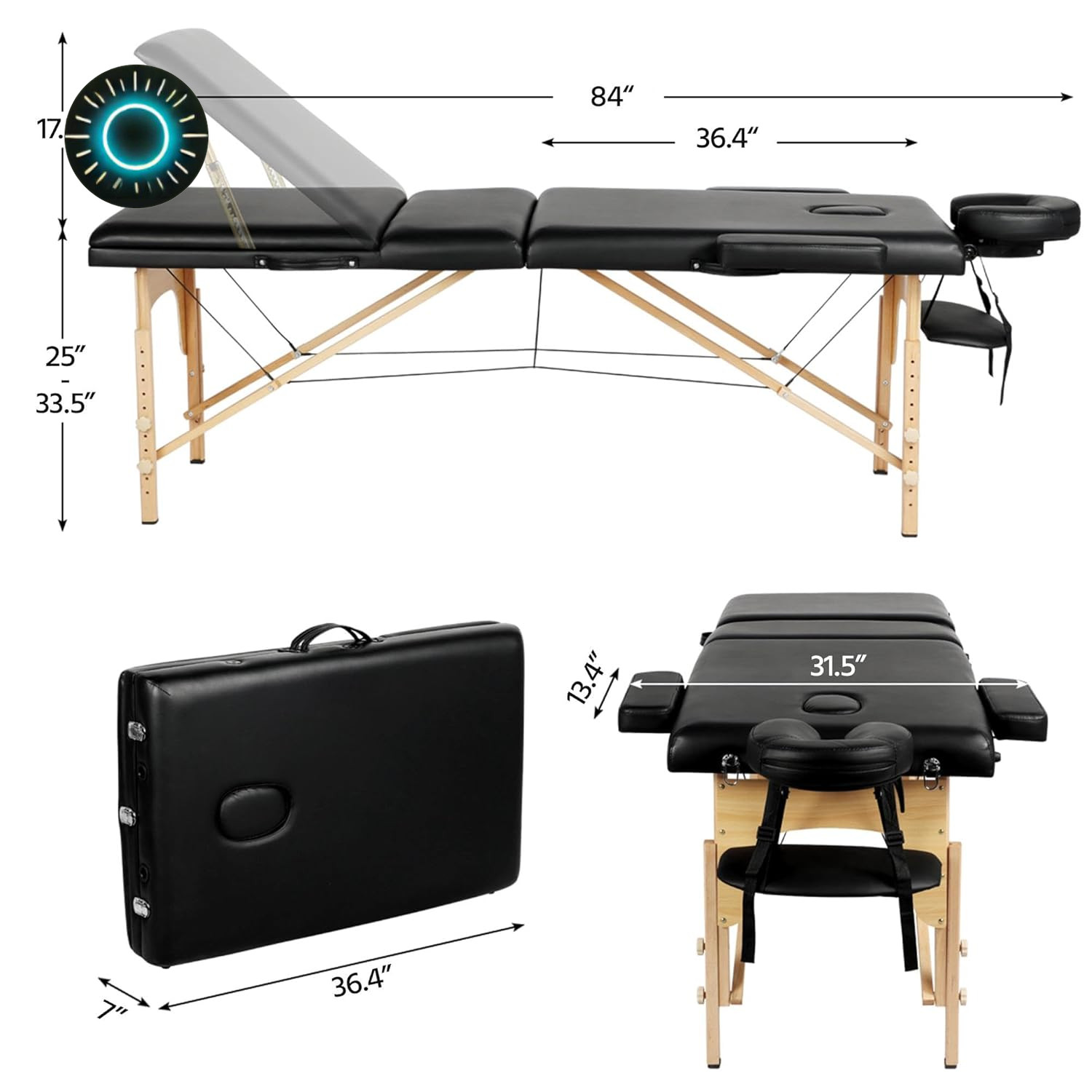 Yaheetech Massage Tables Portable Adjustable Massage Bed Foldable Spa Lash