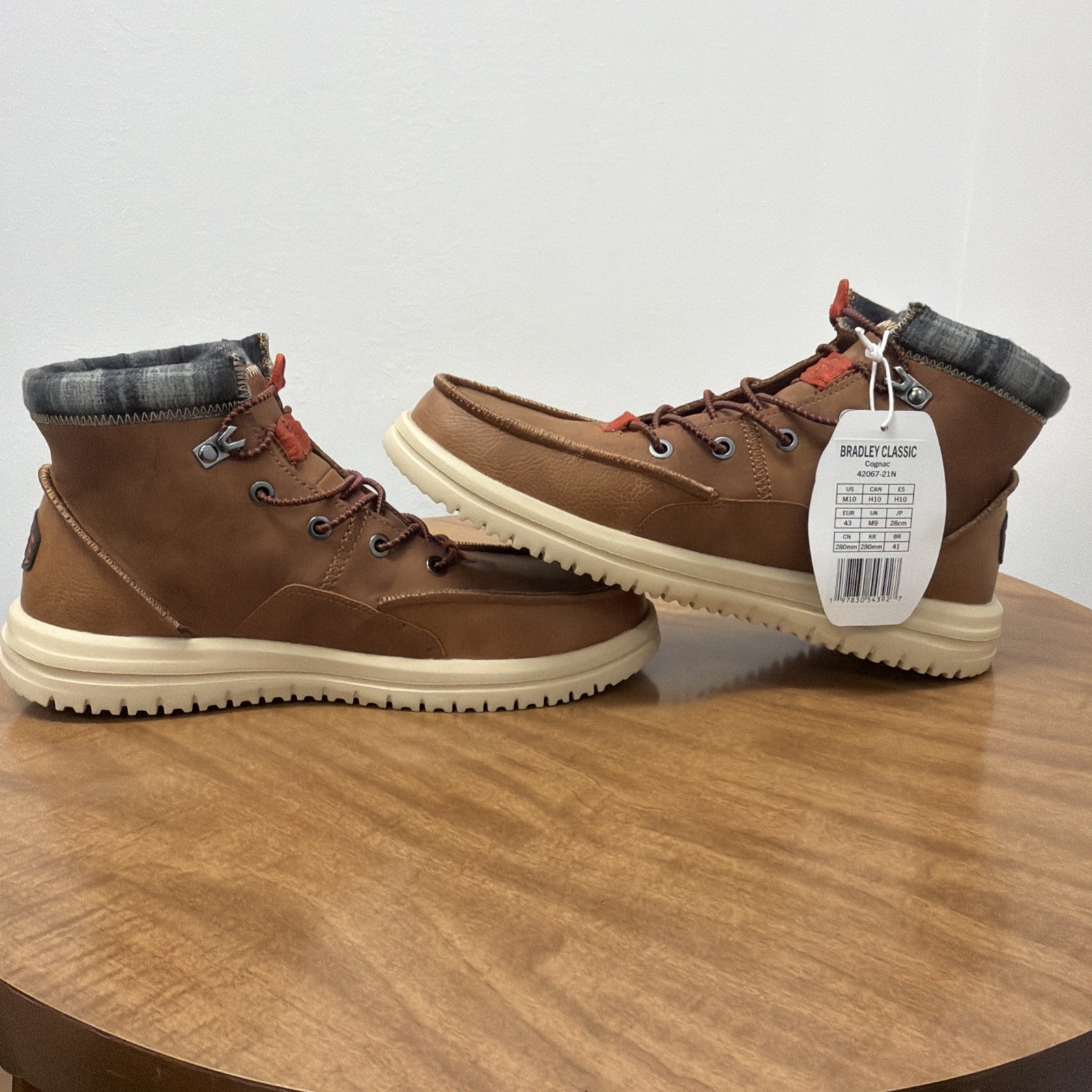 Hey Dude Bradley Cognac Brown Leather Ankle Lace Up Boots Mens Size 10 New