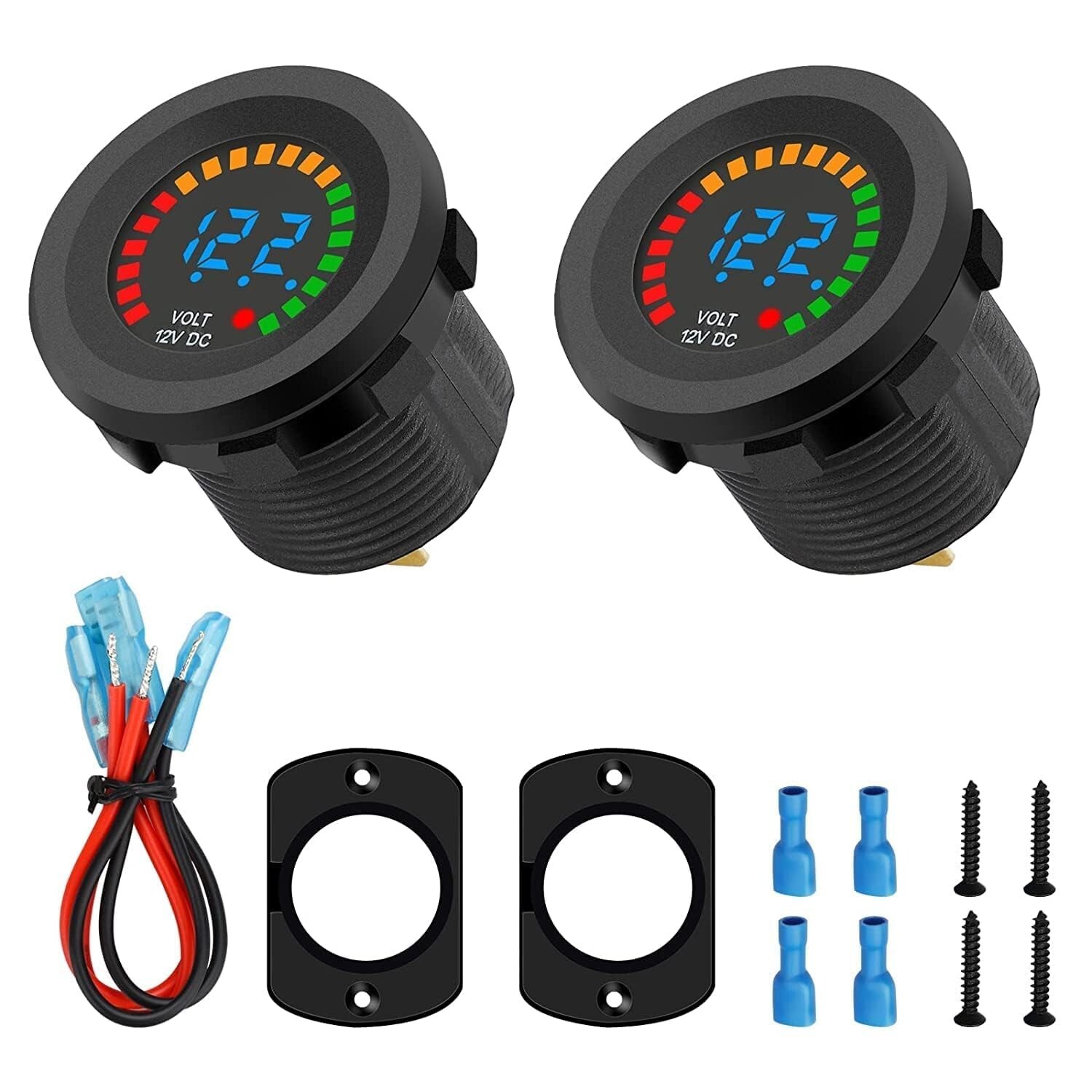 2PCS Long Body 12V DC Voltmeter Tester Color LED Display For Marine Car Truck
