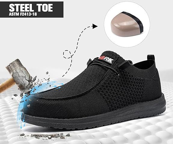 LARNMERN Mens Steel Toe Work Shoes Slip On Lightweight Comfort Safety Sneakers