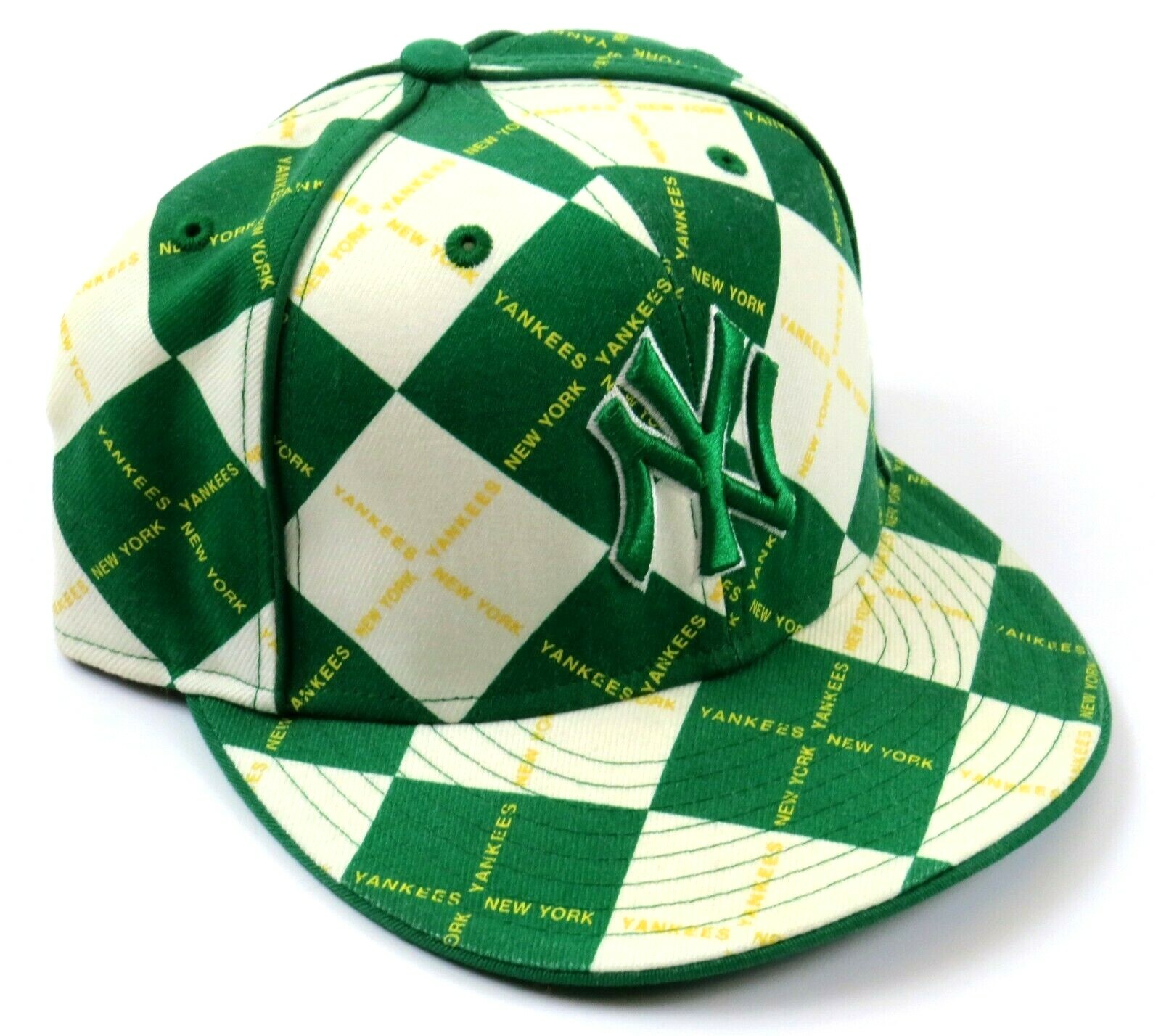 Awesome NY Yankees Official MLB Green Argyle Design Baseball Cap, Size 7 3/8