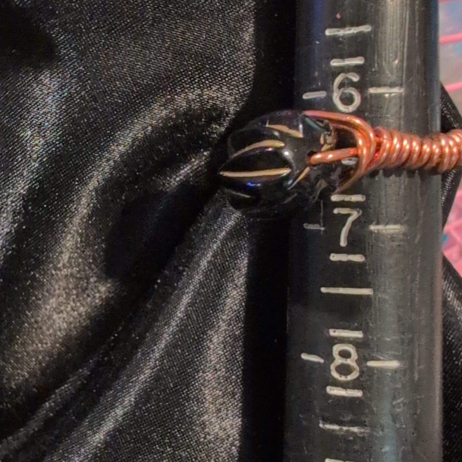 Handcrafted Copper Black Gold Round Stone Wire Wrapped Ring Size 6.5. #93