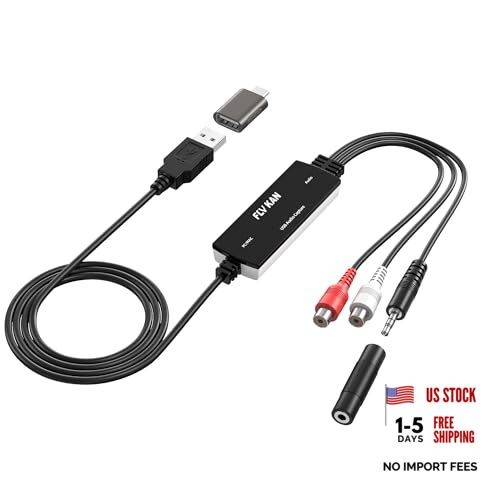 USB 2.0 Audio Grabber with USB-C Adapter – Analog to Digital Converter, Dual