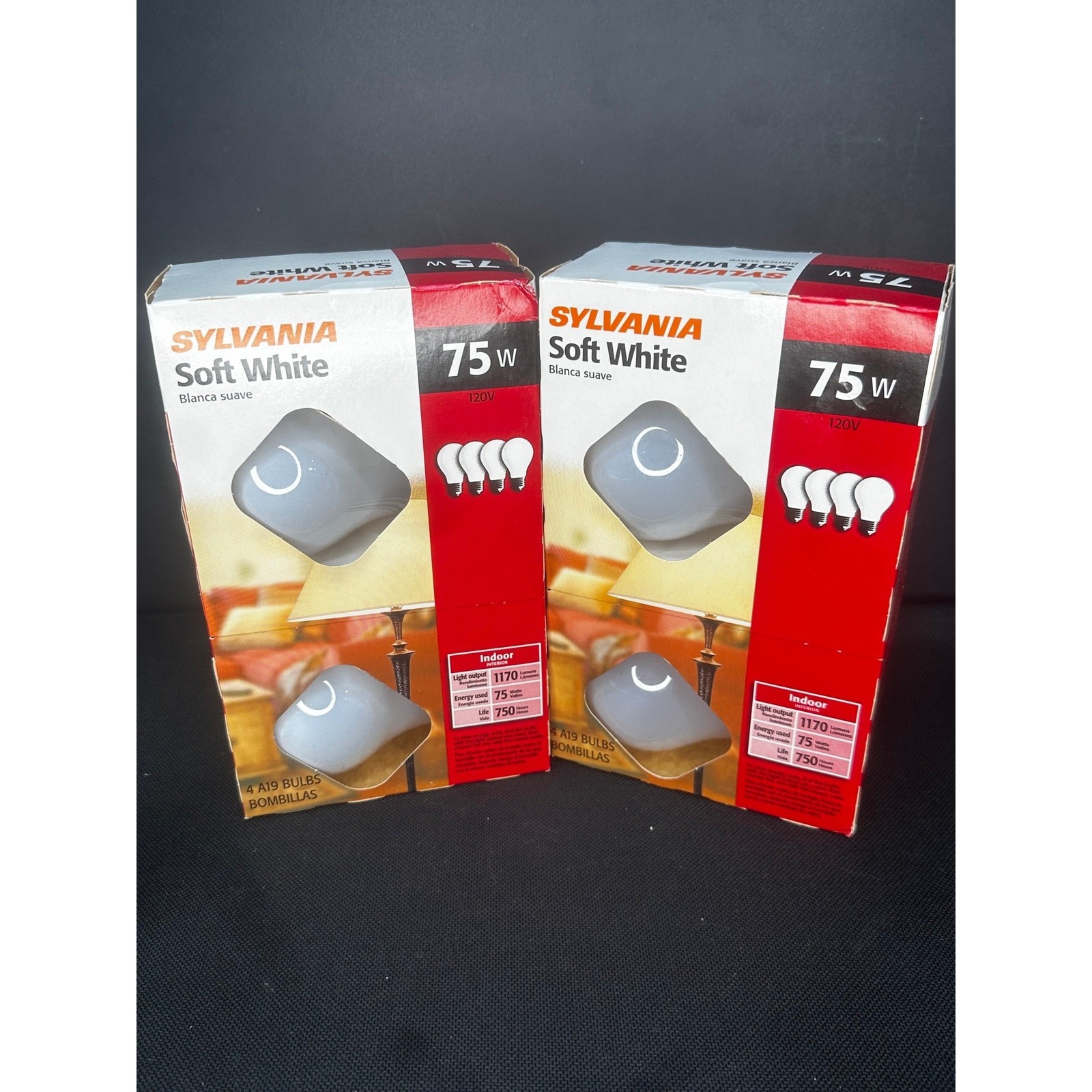 2X NOS Sylvania Soft White 75W 4 ct. Sealed Discontinued A19