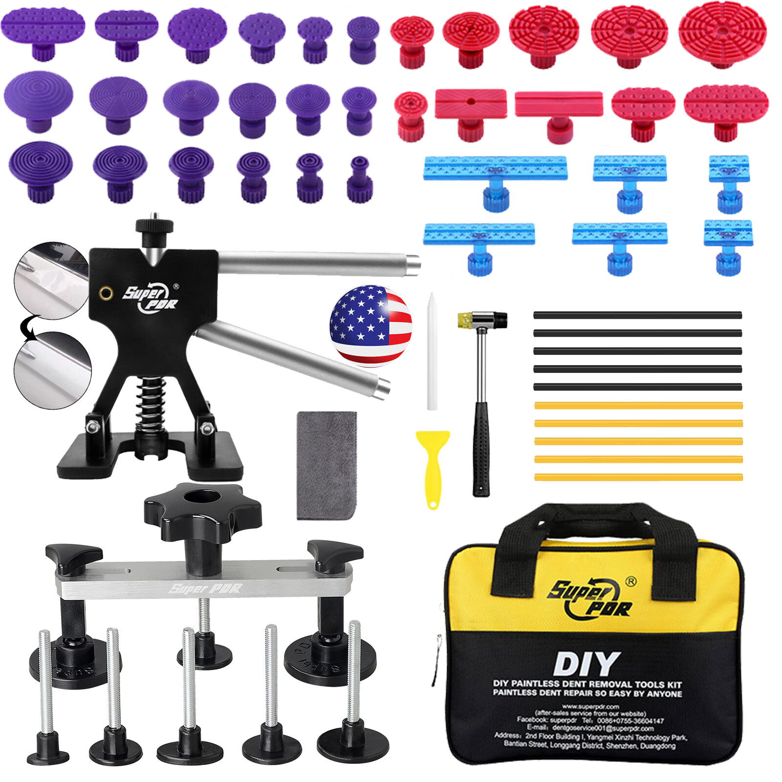 56 PCS Paintless Car Dent Puller Repair Remover Kit Lifter Dint Hail Damage Tool