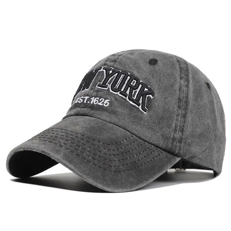 New York Embroidered Baseball Cap Vintage Washed Cotton Dad Hat Adjustable Black