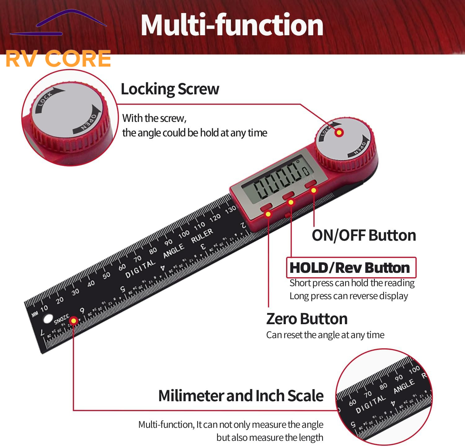 Digital Angle Finder 7" LCD Protractor Ruler 200mm Carpenter Woodworking Tool