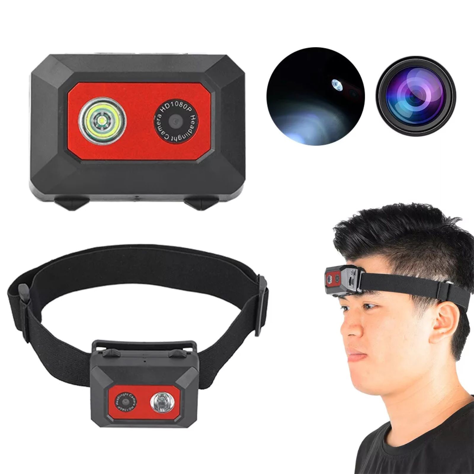 1PC Head Strap Camera W/LED Headlamp 1.3MP HD 1080P Night Vision Capability