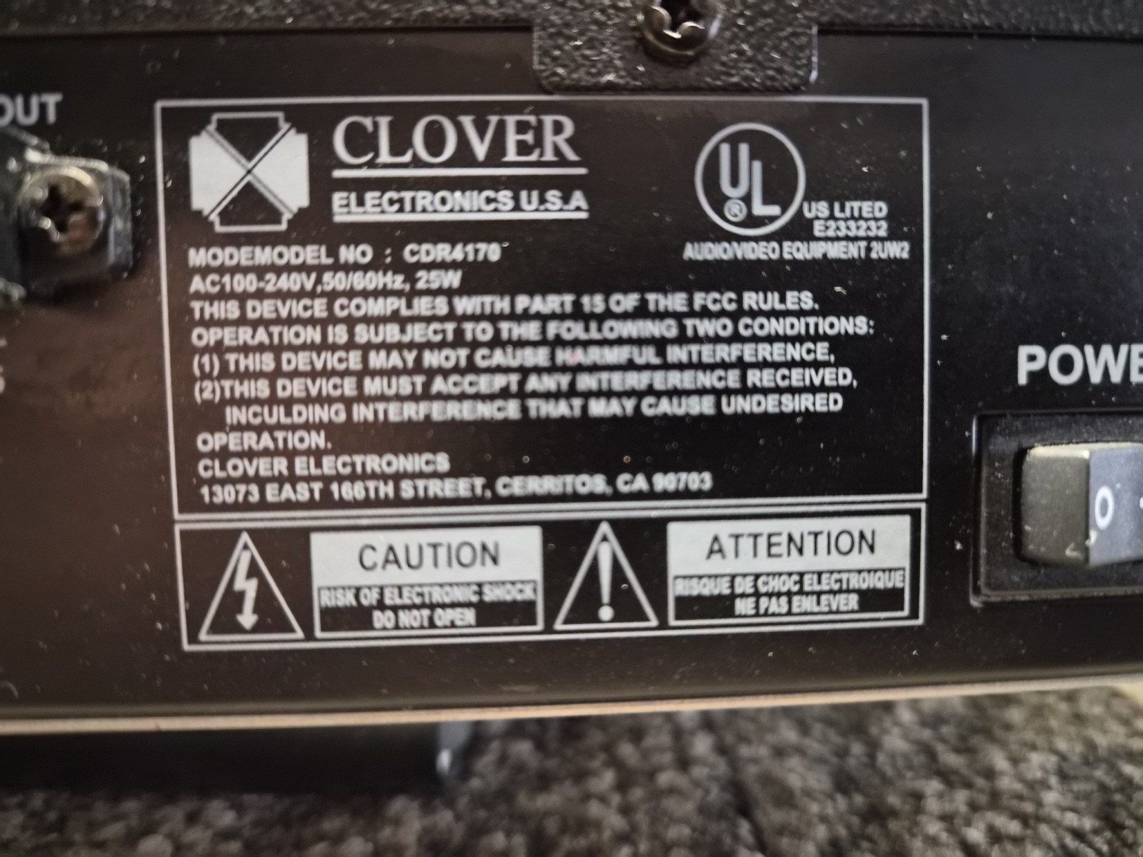 Clover Electronics CDR4170 4-Channel Standalone DVR. MISSING JOG WHEEL