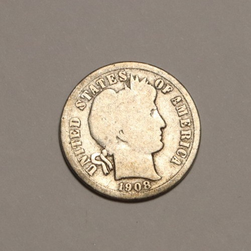 1908 S Barber Dime 10C cents Coin Silver, Album Filler!